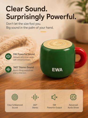 EWA Coffee Mug Speaker, Portable Bluetooth Speaker for Desk & Bedroom(GRE) | Lifestyle Speaker, 5W Clear Sound with Bluetooth 5.4. Coffee Mug Design, IP67 Waterproof, Unique Gift for Coffee Lovers - color: Green