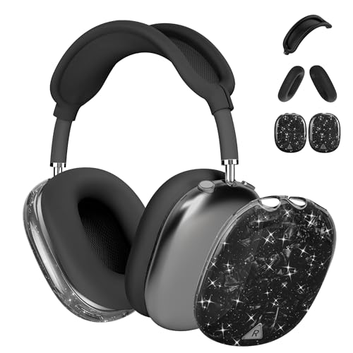 Case Cover for AirPods Max Headphone,Glitter Shell Pattern TPU Ear Cup Case,Silicone Ear Pad/Headband Protective Cover Accessories Compatible with Apple AirPods Max(2024/2020),Glitter Black Seashell - color: Glitter Black Seashell
