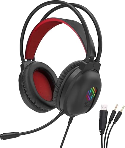 Redragon Wired Gaming Headset with Microphone, 203g Lightweight, Black | RGB Backlit, 40mm Speakers, Noise Cancelling Mic, Soft Earmuffs, 3.5mm Jack Gaming Headphones for PC, Desktop