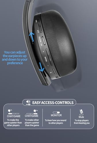 PS5 Headset Wireless - Separate Game and Chat Audio - 2.4Ghz 3D Audio Foldable Gaming Headphones Bluetooth 5.3 Earbuds with Dual Hidden Noise-cancelling Mic for Playstation PS4 Switch PC Mac (Black)