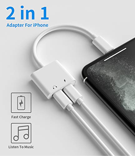 2Pack[Apple MFi Certified]Headphones Jack Adapter for Charging iPhone 7/8Plus/X/Xr/Xs/SE/11/12/Pro/Max/ipad Dongle Converter Charger Accessories Cables Audio Connector Earphone Dual Lightning Splitter