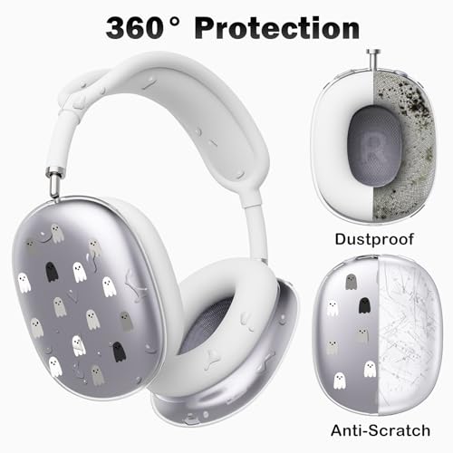 for AirPods Max Headphones Halloween Ear Covers for AirPods Max 2 | Cute Ghost Clear Ear Cups Cover | White Silicone Ear Pad Case Headband Cover for Apple AirPods Max 2/1 (2026/2024/2020) - color: Ghost D/White