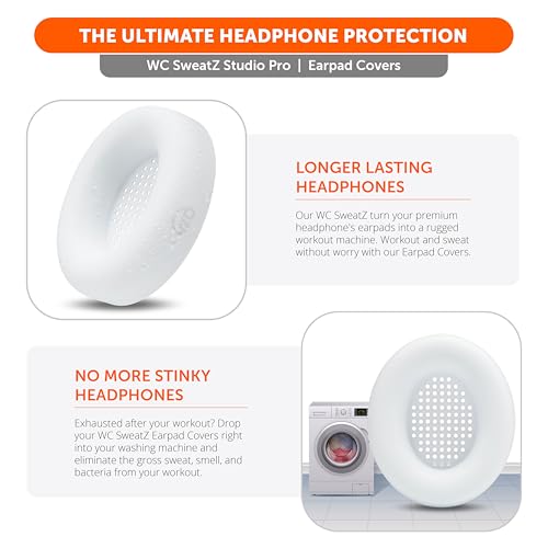 WC SweatZ Studio Pro - Patented Silicone Earpad Covers for Beats Studio Pro | Made by Wicked Cushions | Sweatproof & Easily Washable | White - color: White