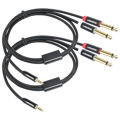 3FT 3.5mm to Dual 1/4" Mono Audio Adapter Cable, 2 Pack, Stereo to Mono Y-Cable for Home Audio Systems, Speakers, CD Players, Amplifiers, Connect 3.5mm Output to Two 1/4" Mono Inputs