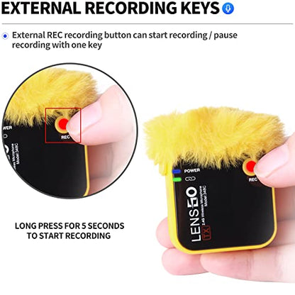 LENSGO 348C 2.4Ghz Wireless Lavalier Microphone 32GB TF Card Slot Compact Lav Mic 2 Transmitter and 1 Receiver Wireless Lapel Microphone for iPhone Smartphone Camera Vlog YouTube Interview Streaming Y - color: Yellow-2s