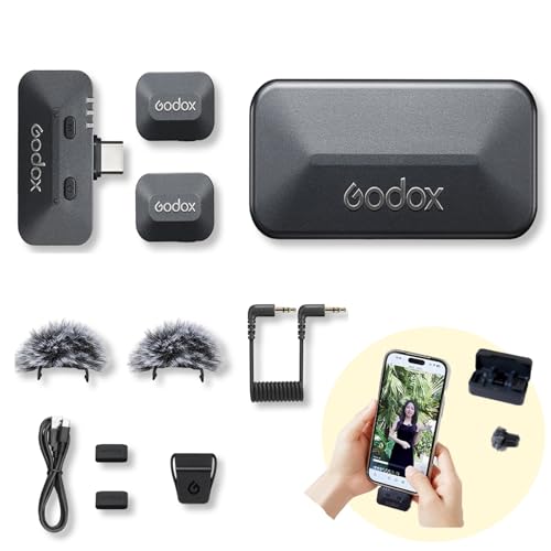 GODOX Alink Kit2 Dual Lavalier Microphone for Camera and Phone, 2-Person Recording Mic with Charging Case & Digital Hot Shoe, 48kHz/24bit High-Res Audio, 300m Remote Range, for iPhone, Vlog, Podcast