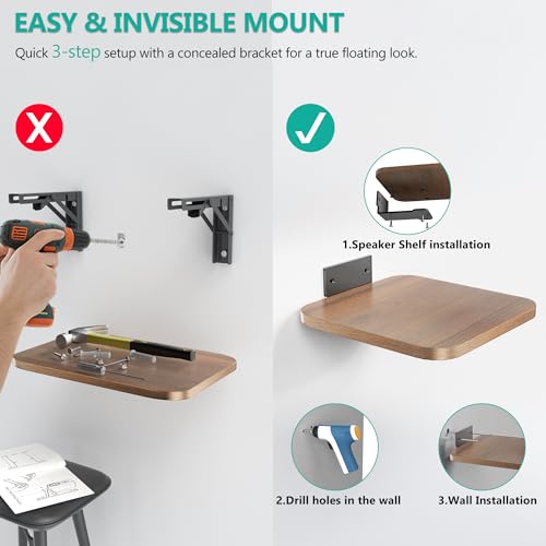 WALI Speaker Wall Mount, Heavy Duty Bookshelf Speaker Floating Wall Shelves, Surround Sound Speakers Stand for Living Room, Home Theater and Gaming Room, Holds up to 55 Lbs, (SWM302), 1 Pair, Wood - color: Wood, size: 7.87" x 7.87"