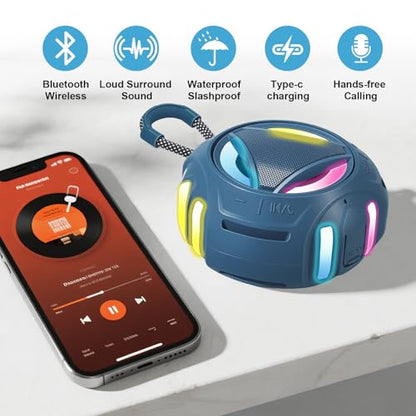 Portable Bluetooth Speaker, IPX7 Waterproof Shower Speaker, Wireless Outdoor Speakers, Floating, Built-in Mic, 24H Playtime with LED Lights, Loud HD Sound, Powerful Bass, Gifts for Unisex - Blue - color: Blue