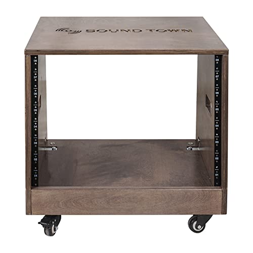 Sound Town DIY Solid Baltic Birch Plywood Slanted 8U Studio Rack, Weathered Brown, Rubber Feet, Casters (SDRK-8TB) - size: 8U,Weathered Brown