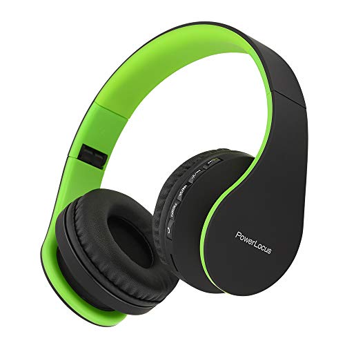 PowerLocus Wireless Bluetooth Over-Ear Stereo Foldable Headphones, Wired Headsets Rechargeable with Built-in Microphone for iPhone, Samsung, LG, iPad (Black/Green) - color: Black/Green