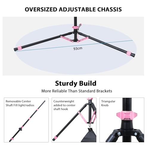 Photography Light Stand, 6.5ft Adjustable Reverse Folding Tripod Stand | Portable Aluminum Light Stand with Carrying Bag & Sandbag, for Softbox, Speedlite, Flash, LED Lights and Camera, Pink - color: Pink
