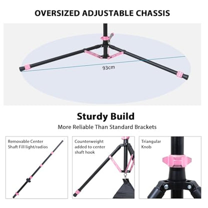 Photography Light Stand, 6.5ft Adjustable Reverse Folding Tripod Stand | Portable Aluminum Light Stand with Carrying Bag & Sandbag, for Softbox, Speedlite, Flash, LED Lights and Camera, Pink - color: Pink
