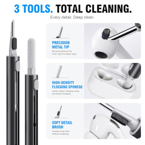 Hyashee Cleaner Kit for Airpods Pro 1 2 3 Multi-Function Cleaning Pen with Soft Brush Flocking Sponge for Bluetooth Earphones Case Cleaning Tools Black - color: Black