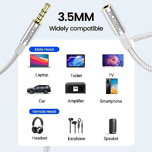 MOSWAG 3.28FT 3.5mm Male to Female Extension Cable with Microphone Stereo - color: White, size: 3.28 ft