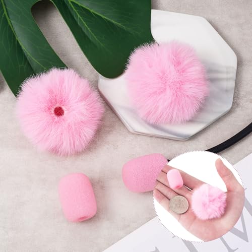 4Pcs Mini Foam Microphone Windscreens＆Furry Cover, Mic Headset Cover | Pink High Density Lapel Microphone Windscreen for Lavalier Microphones Noise Reduction (2pcs Foam + 2pcs Furry) - color: Pink,Foam(2pcs),Furry(2pcs)