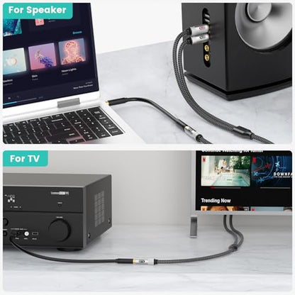 EMK 3.5mm Female to 2RCA Male Jack Stereo Audio Cable RCA to Aux Cable Gold Plated RCA Y Splitter for Smartphone,MP3,Tablets,HiFi Stereo System 3Ft/1M - color: 3.5mm Female to 2 RCA Male Silver, size: 3 Ft/1M, style: 3.5mm to 2RCA