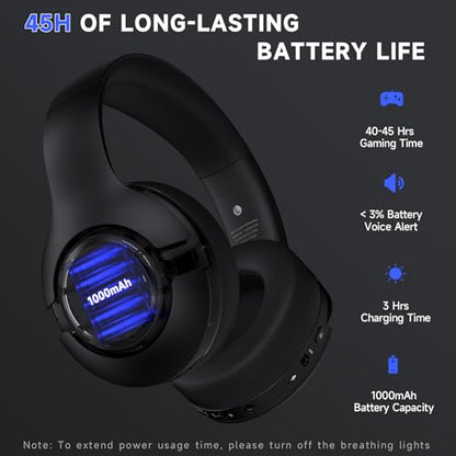 syndesmos Wireless PS5 Headset, 2.4GHz Gaming Headset for PS5, PC, Switch, Bluetooth 5.3 Headphones with Noise Canceling Mic, 7.1 Surround Sound, Low-Latency, 45H Battery, Black - color: Black