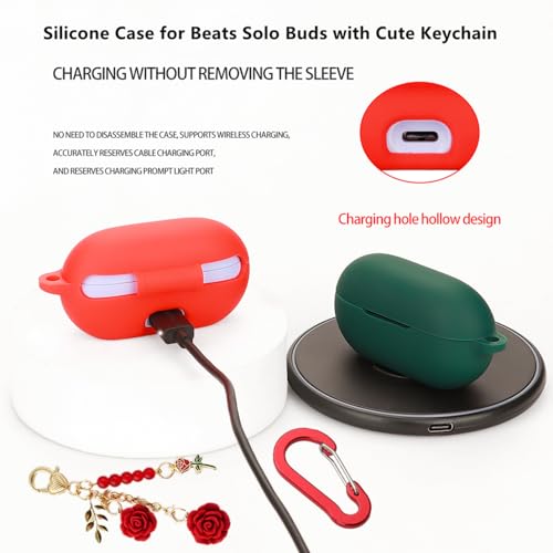 Case for Beats Solo Buds Case Cover with Flower Keychain, Cute Soft Silicone Shockproof Protective Skin Cases for Beats Solo Buds Wireless Earbuds with Carabiner for Women Girl (Purple) - color: Purple
