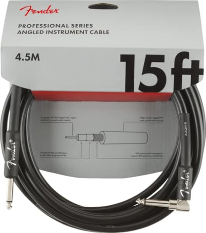 Fender Professional Series Instrument Cable, Guitar Cable, Guitar Accessories, Straight/Angle, Black, 15ft - size: 15ft, style: Straight/Angle