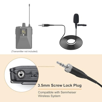 Lavalier Microphone, Cardioid Condenser Clip On Microphone, Lapel Microphone Compatible with Sennheiser Microphone Wireless System, 3.5mm Screw Lock Plug, Ideal for Lectures, Theater, Actors - size: 3.5mm Screw Lock Plug