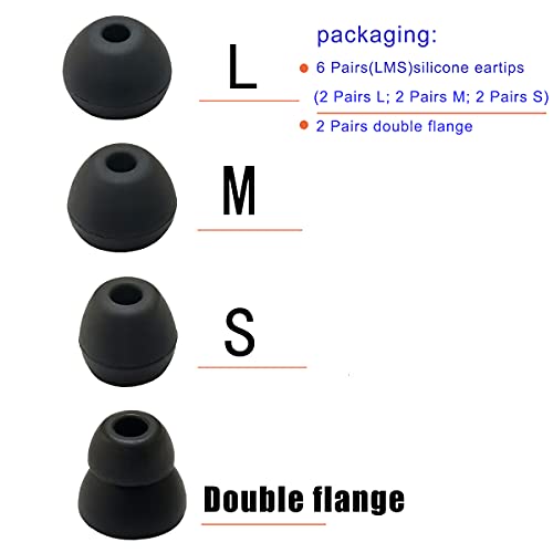 Silicone Earbuds Tips for Beats Flex, Beats X Replacement Eartips | 6 Pairs L/M/S Standard Tips+2 Pairs Double Flange Rubber urBeats3 Beats Flex Ear Tips, Black - color: Silicone-Black