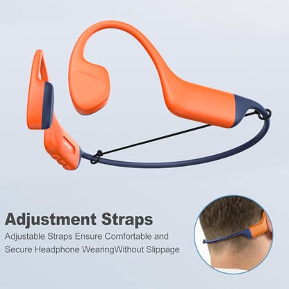 Bone Conduction Headphones Swimming-IPX8 Waterproof Open-Ear Swimming Headphones,Bone Conduction Bluetooth 5.4 Wireless Earphones for Workouts and Running,Built-in Mic & 32GB MP3 Player - color: Orange