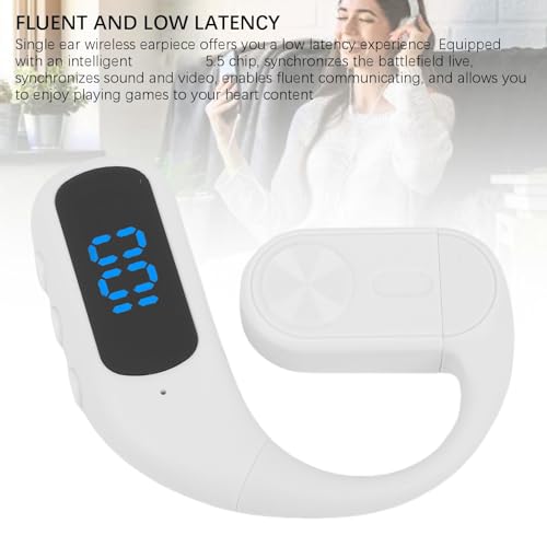 Zopsc Wireless Earpiece, Bluetooth Single Ear Hook Headset with Noise Canceling Mic, Digital Display, Hands Free Headset for Driving Office - color: White