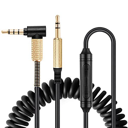 FAAEAL Solo4 Coiled Audio Cable Replacement for Beats Studio3 Solo3 Marshall Major3 Major4 Headsets 3.5mm in-line Mic Volume Control Headphone Cord(8ft w/mic 2-Pack) - size: 4.2ft-8ft(w/mic 2-Pack)