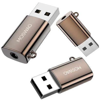 MOSWAG 3 Pack USB to 3.5mm Jack Audio Adapter, Audio Aux Cable USB A Male to 3.5mm TRRS Female Headphone Adapter Built in Chip External Sound Card for Headset Desktops PC PS5 PS4 and More Device | External Sound Card AUX Converter for USB TRRS Microphone,