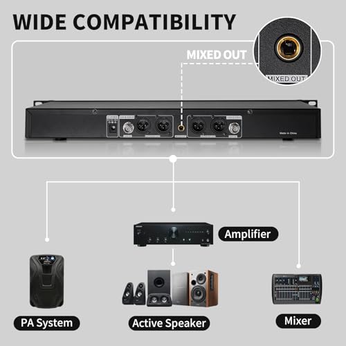 Wireless Microphone System, 4-Channel UHF Wireless Mic, Fixed Frequency Metal Cordless Mic with 4 Handheld Dynamic Microphones, 200ft Range, Mics for Singing, Church (4 Handheld) - size: 4 Handheld