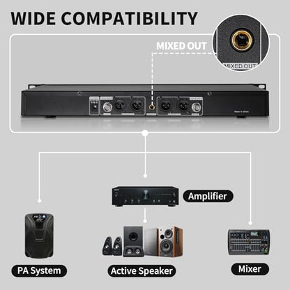 Wireless Microphone System, 4-Channel UHF Wireless Mic, Fixed Frequency Metal Cordless Mic with 4 Handheld Dynamic Microphones, 200ft Range, Mics for Singing, Church (4 Handheld) - size: 4 Handheld