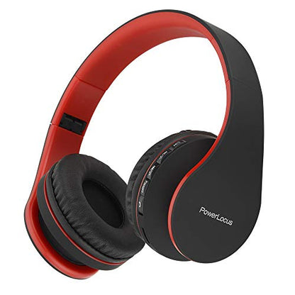 PowerLocus Wireless Bluetooth Over-Ear Stereo Foldable Headphones, Wired Headsets Rechargeable with Built-in Microphone for iPhone, Samsung, LG, iPad (Black/Red) - color: Black/Red