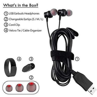8.2Ft Long Cord USB Earbuds with Mic for Computer, Noise-Isolating | In-Ear Headphones with Microphone, Compatible with Laptop, Desktop PC & Chromebook, Secure Fit and Lightweight, CGS-W7