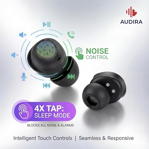 AUDIRA Mini Wireless Sleep Earbuds for Side Sleepers, Bluetooth 5.4 in-Ear Ear Buds with Noise Cancelling, IPX4 Waterproof Headphones, Touch Control, Digital Display Charging Case – Black - color: Black