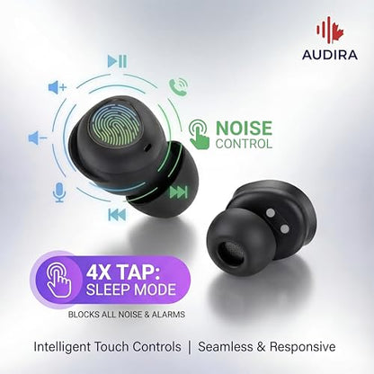AUDIRA Mini Wireless Sleep Earbuds for Side Sleepers, Bluetooth 5.4 in-Ear Ear Buds with Noise Cancelling, IPX4 Waterproof Headphones, Touch Control, Digital Display Charging Case – Black - color: Black