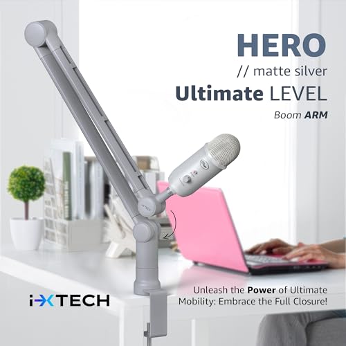 Boom Arm - Adjustable 360° Rotatable Microphone Sturdy Stainless Steel Mic Desk, Table Stand Foldable Scissor Stable Mount Arms for Radio Studio, Podcast, Gaming (MATTE SILVER) - color: Matte Silver