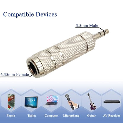 1/4 Female to 1/8 Male Audio Adapter Kit 3.5MM Male to 6.35MM Female Connector for Guitar Headphone 4 Pack - color: Silver