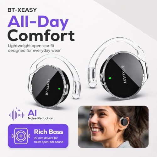 Micool On Ear Bluetooth Headphones, Open-Ear Headphones Wireless with 4-Mic ENC for Crystal Clear Calls, 52H Total Battery, Dual Device, Sport Clip On Headset for Running & Travel (Pure Black) - color: Pure Black