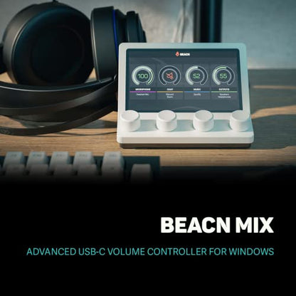 BEACN Mix (Light) - USB-C Audio Mixer & Controller, 5" Display, 4 Knobs | Windows Audio Controller w/ 5" Color Display & Push-button Encoders. For Streaming, Gaming, Podcasting & Work-From-Home.