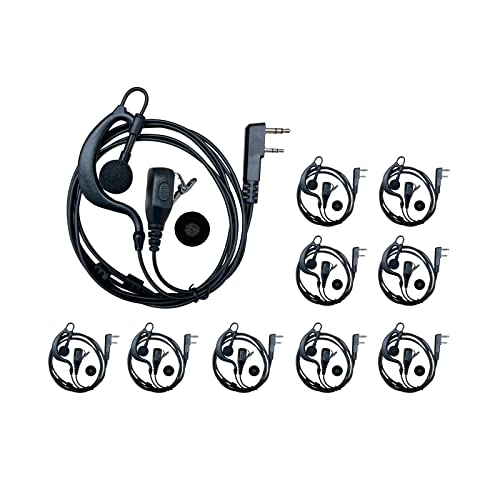 SHON Walkie Talkie Headset with Mic, Compatible Kenwood Baofeng and Retevis Two Way Radio,2 Pin G-Shaped Ear Hook for Police Law Enforcement (10set/Black) - size: L/10 set