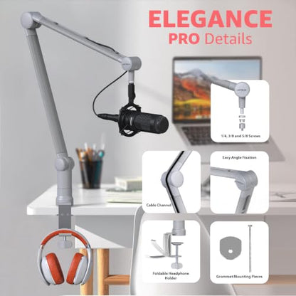 IXTECH Microphone Boom Arm with Desk Mount, 360° Rotatable, Adjustable and Foldable Scissor Mounting for Podcast, Video Gaming, Radio and Studio Audio, Sturdy and Universal. - color: MATTE SILVER