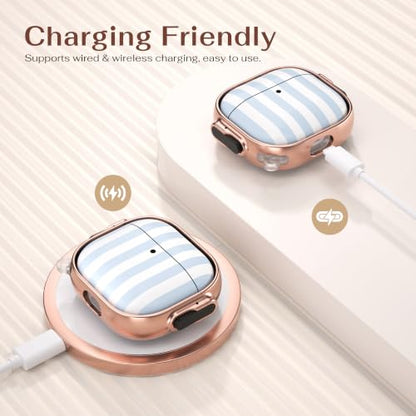 for AirPods 5/4 Case (2026/2024) with Double Safety Lock,Blue White Stripes - color: Blue White Stripes, size: AirPods 5/4 Case (2026/2024)