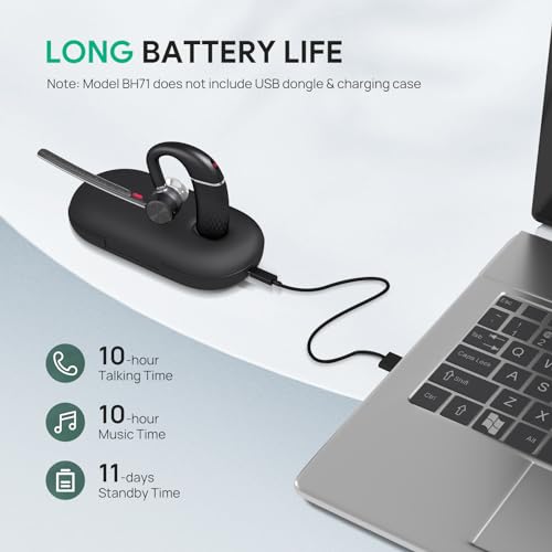 Yealink Bluetooth Headset BH71,Wireless Bluetooth Earpiece with 4 Noise Canceling Microphones,Teams&Zoom Certified,Mute Function,Connect to Cell Phone/Laptops,No Dongle | Yealink BH71 Bluetooth Headset Wireless Bluetooth Earbud with 4 Noise Canceling Micr