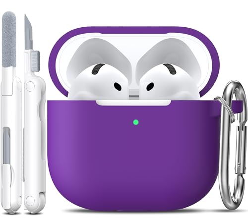 for AirPods 4th Case Cover with Cleaner Kit, Soft Skin Silicone Case Cover with Keychain, Full Protective Case for Men and Women, Compatible with Apple Latest AirPods 4 Case 2024, Purple - color: C Purple