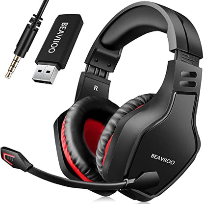 2.4G 无线游戏耳机带麦克风适用于 PC ， PlayStation 4 5 无线蓝牙 USB 游戏耳机带麦克风,适用于笔记本电脑,50 小时播放时间