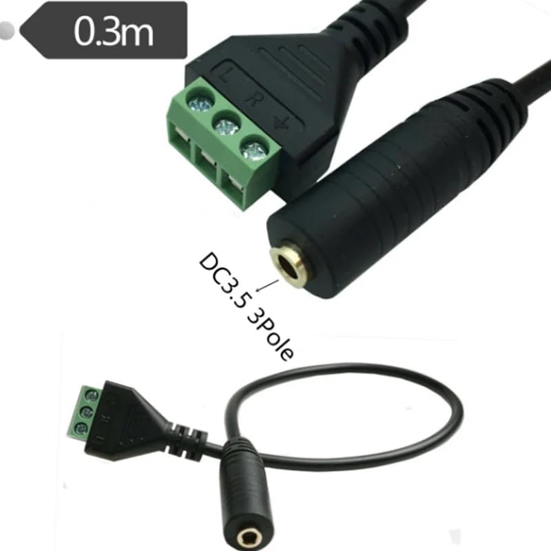 2Pcs 3.5mm TRS Stereo Screw Terminal Block Solderless Connector Cable 30cm/1FT 1/8" Audio Jack Female to AV 3Pin Terminal Balun Adapter Cable Cable-3.5-3P-F - color: CABLE-3.5-3P-F