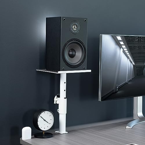 VIVO Clamp-on Speaker Stand Desk Mount Set, 10 x 9 inch Trays, Height Adjustment and Tilt, Universal Audio Holders for Computer and Bookshelf Speakers, Elevated Sound, 2 Pack, White, MOUNT-SP01CW - color: White
