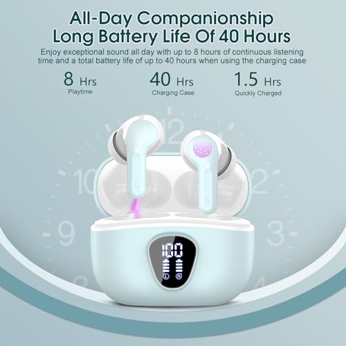 Wireless Earbuds, Bluetooth 5.4 Headphones HiFi Stereo, Bluetooth Earbuds | With ENC Noise Cancelling Mic, IP7 Waterproof in Ear Earphones,48H, LED Display Ear buds for Pad Phones Workout Sports, Azure - color: Azure