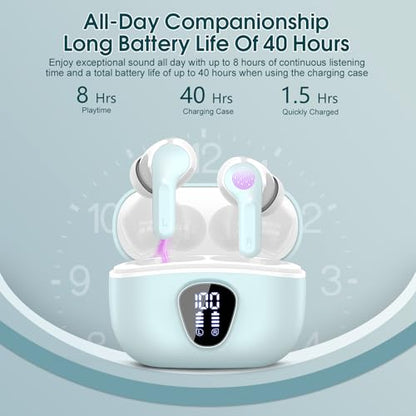 Wireless Earbuds, Bluetooth 5.4 Headphones HiFi Stereo, Bluetooth Earbuds | With ENC Noise Cancelling Mic, IP7 Waterproof in Ear Earphones,48H, LED Display Ear buds for Pad Phones Workout Sports, Azure - color: Azure