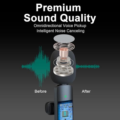 Professional Wireless Lavalier Microphone for iPhone, iPad, Android Phone, Mini Microphone, Wireless Lapel Mic for Video Recording, Interview Podcast Vlog YouTube Tiktok for Content Creators